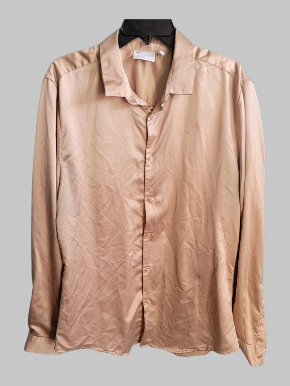 ASOS Mens Champagne Satin Long-Sleeve Button-Up Shirt